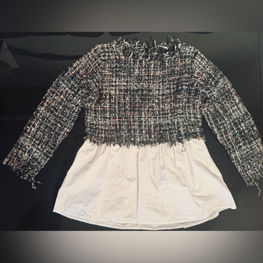 C Tweed Vintage Crop Sweater 1/2 White Shirt